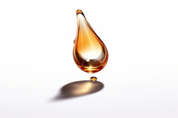 Clear, viscous skincare essence oil drop resting on a plain white background. Generative AI