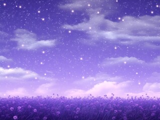 Fototapeta na wymiar Starry lavender sky background. A field with flowers.