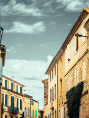 Street view of old village Saint-Gilles in France