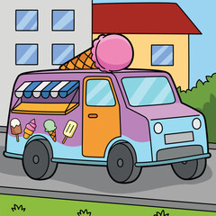 Ice Cream Truck Colored Cartoon Illustration