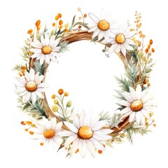 Fototapeta premium watercolor holly wreath with red berries on white
