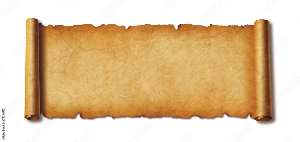 Canvas Prints Old paper horizontal banner. Parchment scroll isolated on white with shadow