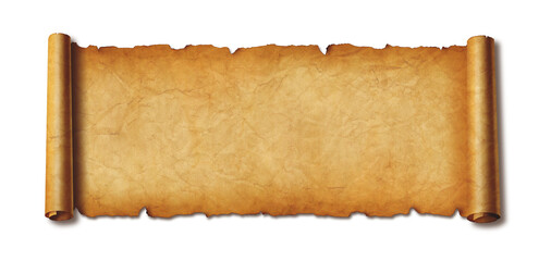 Fototapeta premium Old paper horizontal banner. Parchment scroll isolated on white with shadow