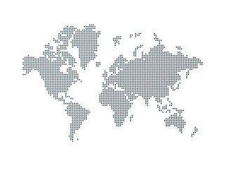 Fototapeta na wymiar Illustration of a black world map made of dots on a transparent background