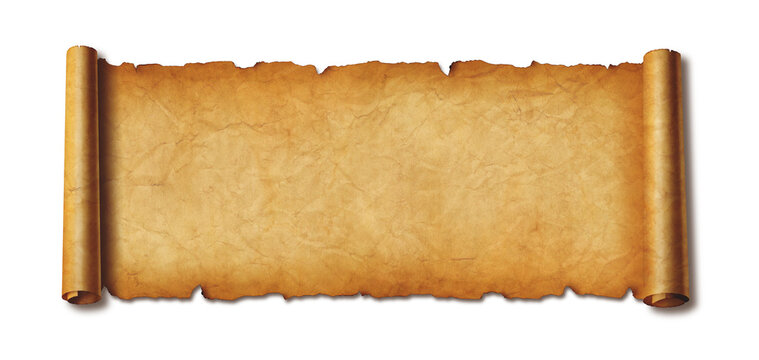 Old paper horizontal banner. Parchment scroll isolated on white with shadow