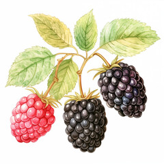 Blackberry, Fruits, Watercolor illustrations