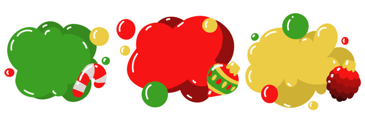 A set of vector conversational colored clouds for Christmas greetings with New Year's items, isolated on a white background. Message. Design of a Christmas greeting card, banner, poster, stickers