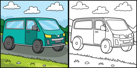 Van Vehicle Coloring Page Colored Illustration