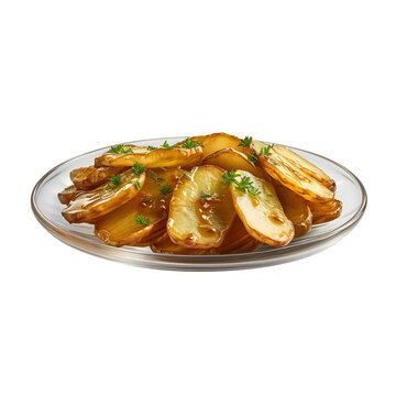 patatas bravas, original Spanish food, served on a beautiful serving plate along with several other ingredients