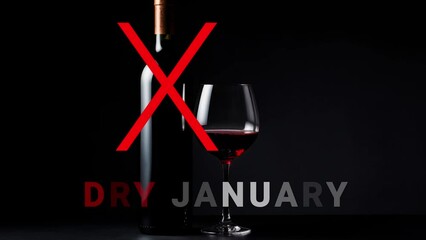 Dry January is a public health campaign. wine bottle with text motion.
