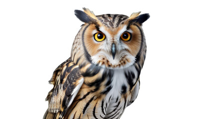 close up of an owl white background, isolate, png