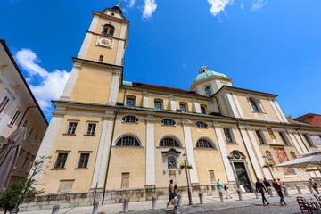 Fototapeta na wymiar Ljubljana, Slovenia - June 27, 2023: Ljubljana Cathedral, officially named Saint Nicholas's Church, also named Saint Nicholas's Cathedral