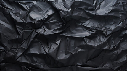 Black crumpled paper texture. Blank dark background with creases. Generative AI