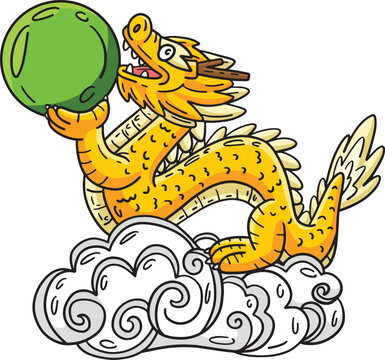 Year of the Dragon with Jade Orb Cartoon Clipart