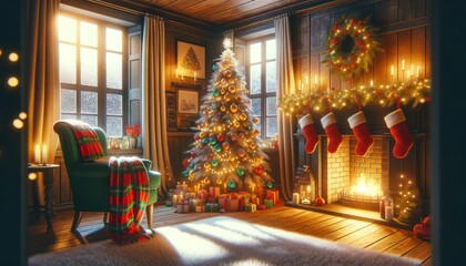 Fototapeta na wymiar Cozy Christmas Living Room