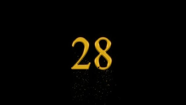 Golden number 28 with gold particles and alpha channel