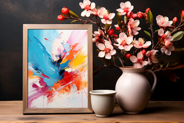 Mockup with Modern abstract painting in Wood Frame