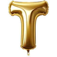 Gold balloon shaped the letter T cut out transparent isolated on white background ,PNG file