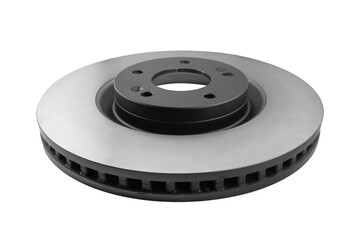 Car brake disc isolated on white background. Auto spare parts. Perforated brake disc rotor isolated...