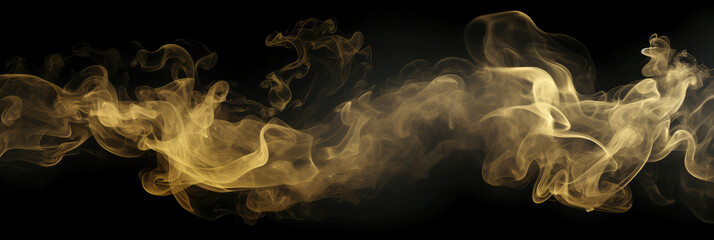 Goldene Rauchwolke auf schwarzem Hintergrund. Generiert mit KI - obrazy, fototapety, plakaty