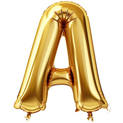 Gold balloon shaped the letter A cut out transparent isolated on white background ,PNG file