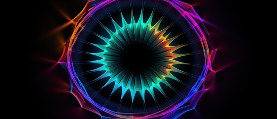 Cyan Magenta Yellow Nonagon Abstraction on Black: Mesmerizing Colors