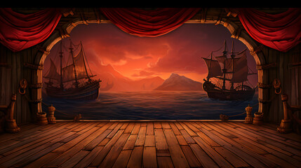 Empty pirate ship deck background for theater stage