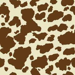 Cow skin in brown and beige spotted, seamless pattern for print, animal texture. Vector wallpaper