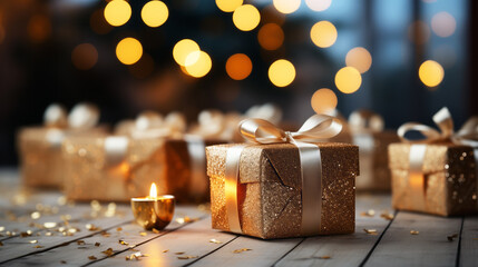 Gift box with ribbon and bow, Merry Christmas.