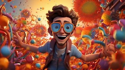 Holi Festival 25th March 3D cartoon Generative AI