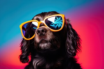 A cool canine sporting chic shades, exuding confidence and flair as it rocks its unique dog breed...