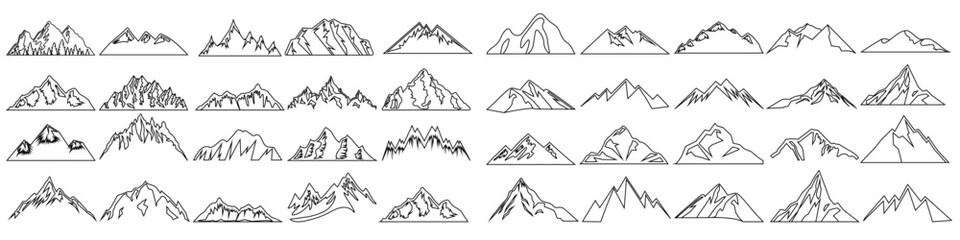 Mountains icon vector set. hike, travel illustration sign collection. camping symbol. - obrazy, fototapety, plakaty