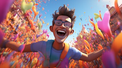 Holi Festival 25th March 3D cartoon Generative AI