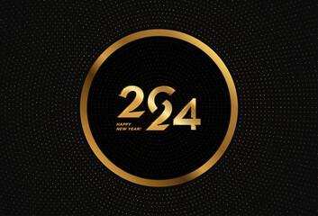 Fototapeta na wymiar Happy New Year 2024 golden logo text design. Stylish elegant vector modern geometric minimalistic text with shine. Concept design. Eps10 vector illustration. 2024 is a year of the Wood Dragon