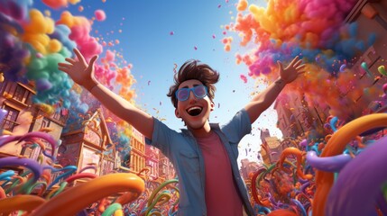 Holi Festival 25th March 3D cartoon Generative AI