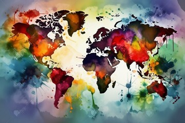 Artistic depiction of the world with vibrant watercolor technique. Generative AI