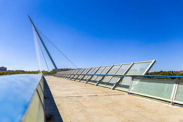 Pasarela del voluntariado. Modern bridge crossing the river Ebro in Zaragoza. Modern architecture