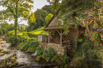 Historic water mill in the Black Forest, Ottenhoefen, Baden-Wuerttemberg, Germany - obrazy, fototapety, plakaty