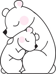 Cute cartoon polar bear mom hugs her baby. Animal family. Children's illustration or design for new year or mother's day card.