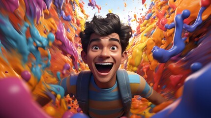 Holi Festival 25th March 3D cartoon Generative AI