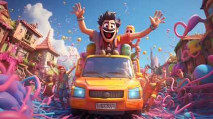 Holi Festival 25th March 3D cartoon Generative AI