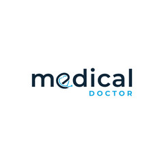 Medical doctor text logo design wordmark with stethoscope creative logo sign