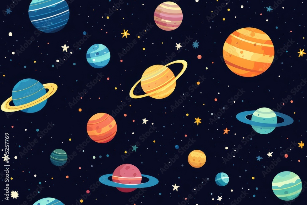 Canvas Prints seamless pattern with cartoon planets and stars.