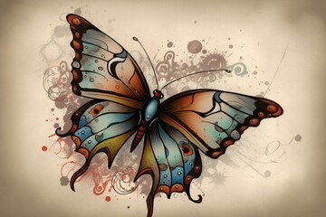 Illustration of butterfly tattoo, a versatile idea for both genders. Generative AI