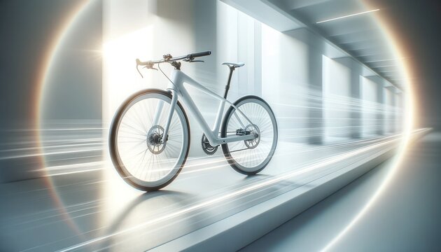 Modern White Bicycle in Motion Against Light Background
