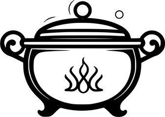 Halloween Cauldron Sketch Vintage Outline Icon in Hand-drawn Style