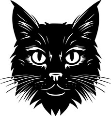 Halloween Black Cat Head Sketch Vintage Outline Icon in Hand-drawn Style