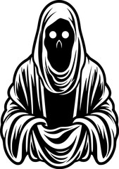 Halloween Death Reaper Sketch Vintage Outline Icon in Hand-drawn Style
