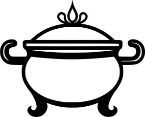 Halloween Cauldron Sketch Vintage Outline Icon in Hand-drawn Style