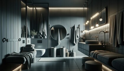 Cozy Modern Bathroom Interior in Gray Moody Tones

